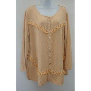 Original Anthony Peasant Top Women 1X‎ Boho Fringe Embroidered Gold Tunic b30
